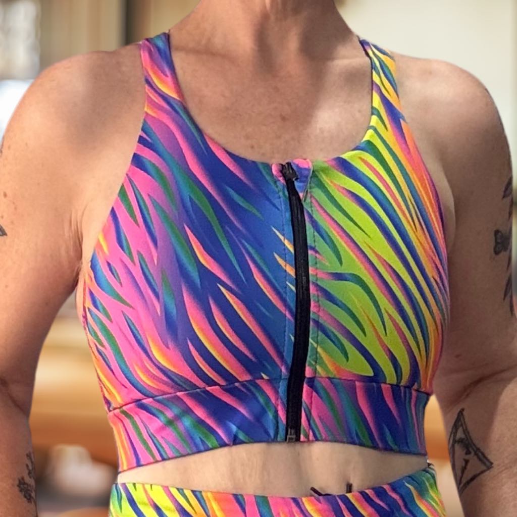 Rainbow Roar Front Zipped Bra